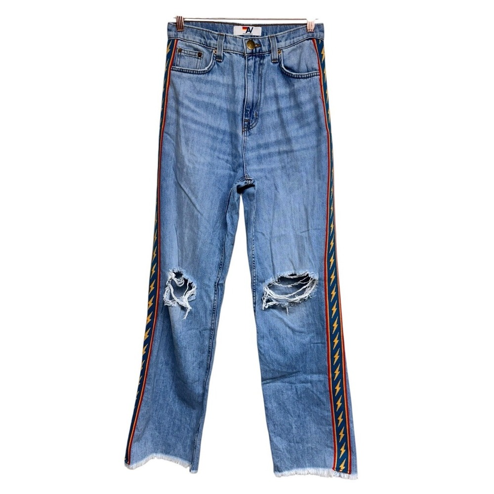 AVIATOR NATION BOLT STRIPE HI RISE‎ WIDE-LEG GYPSY JEANS SUPER LIGHT WOMEN'S 26